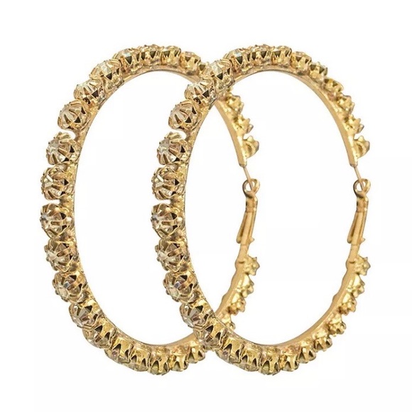 **NEW 18K Yellow Gold Diamond Hoop Earrings - Picture 5 of 5